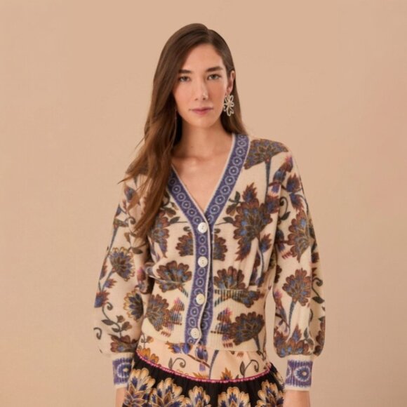 Farm Rio Wool cream Ainika Maxi Floral Knit Cardigan Sweater Size XS NWOT - Picture 7 of 9